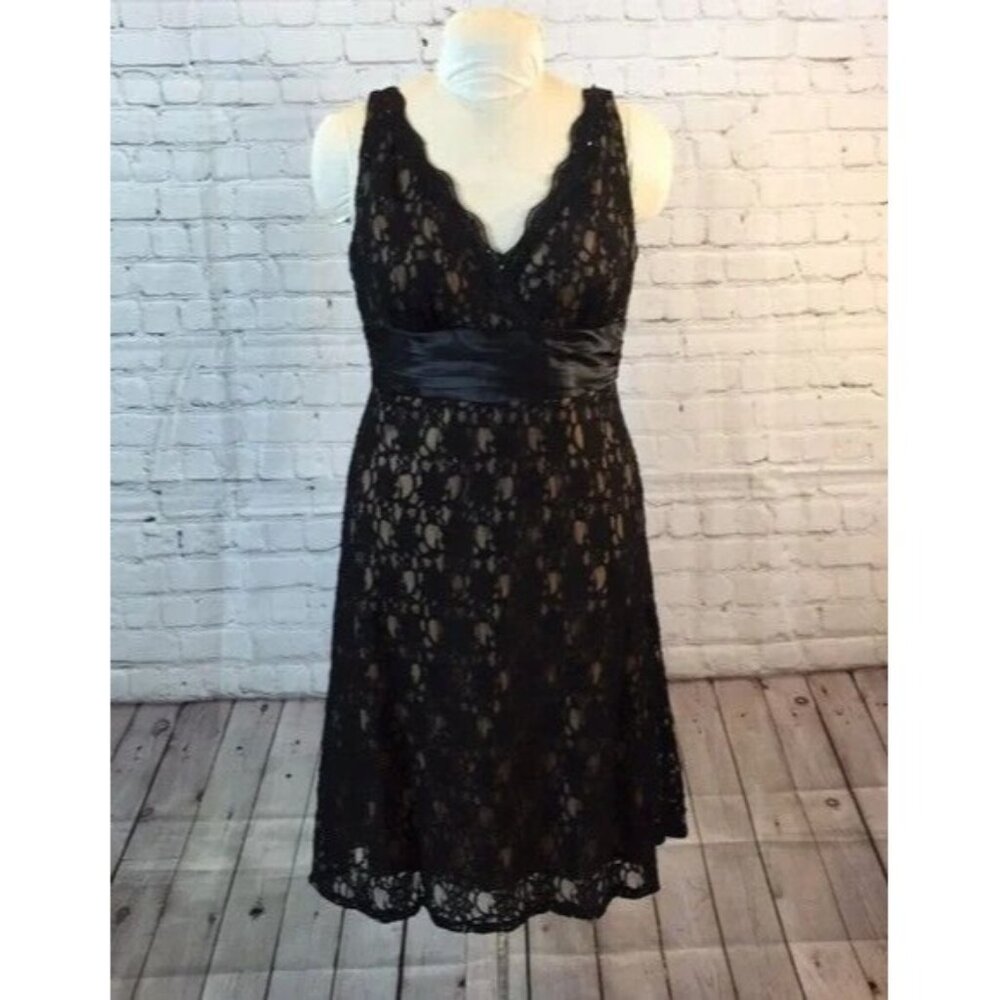 S.L. Fashions Black Lace V-Neck Cocktail Dress